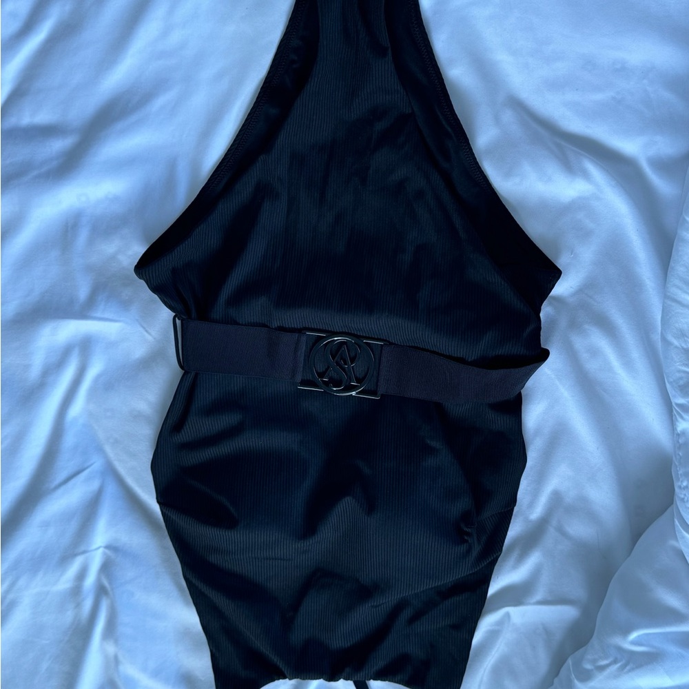 Victoria's Secret Black Halter One Piece with Belt Detail